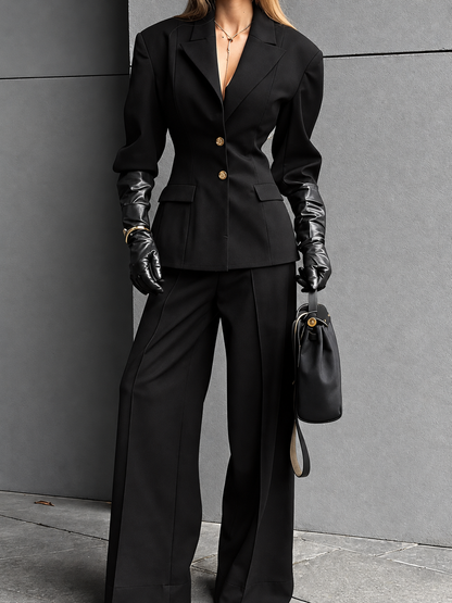 Single-Breasted Blazer and Wide-Leg Pants Set