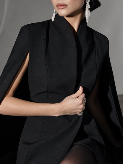 One Button Fitted Mini Blazer Dress with Cape Sleeves