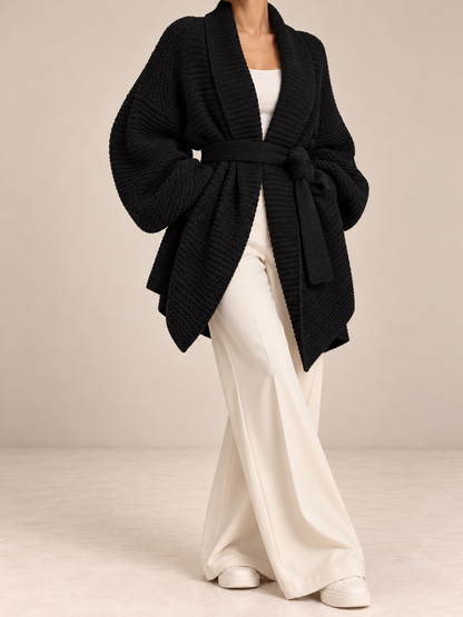 Full Size Belted Open-Front Knit Cardigan (Plus Size included)