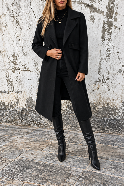 Full Size Lapel Collar Longline Overcoat (Plus Size inculuded)