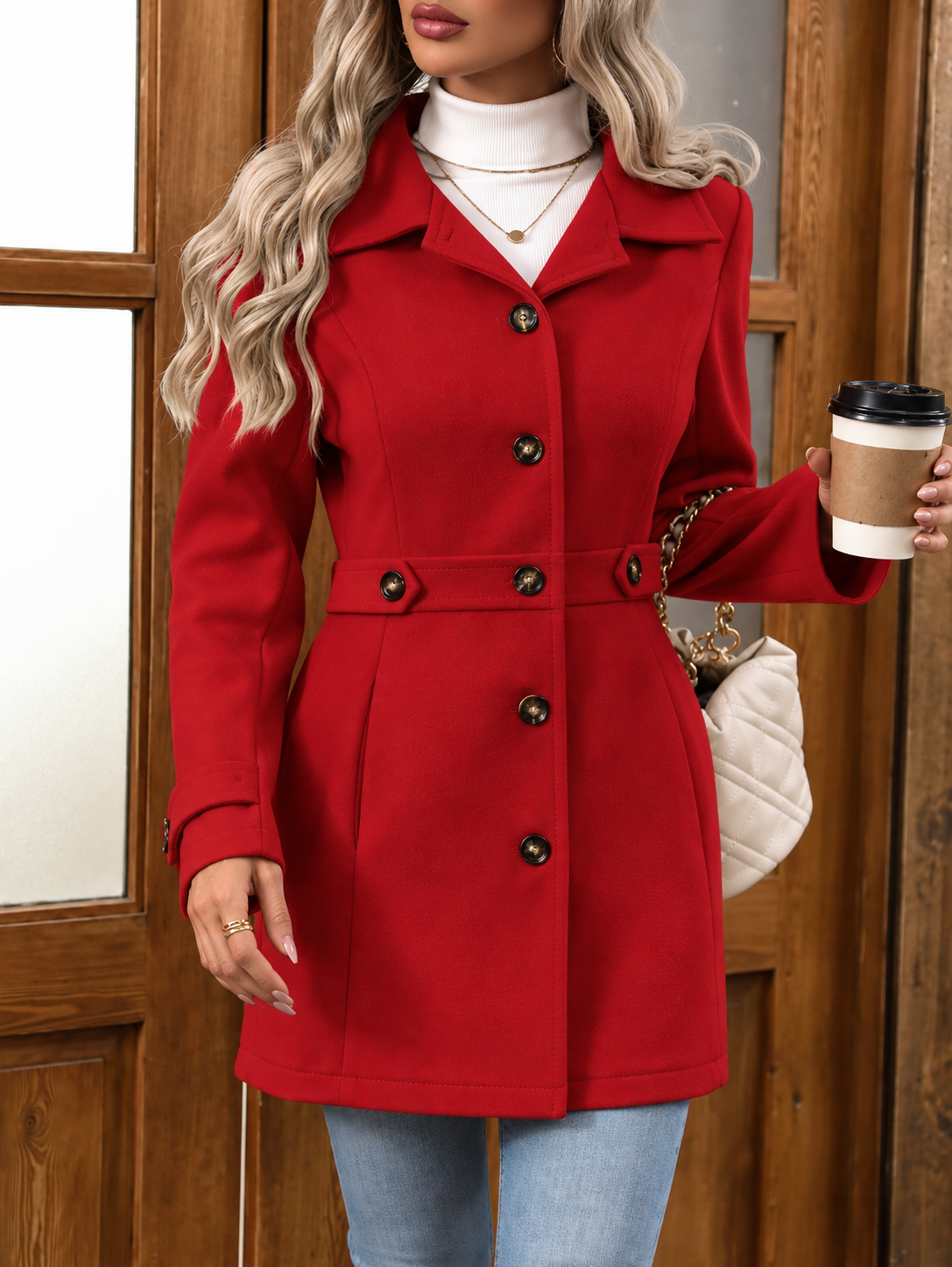 Collared Neck Button Up Coat