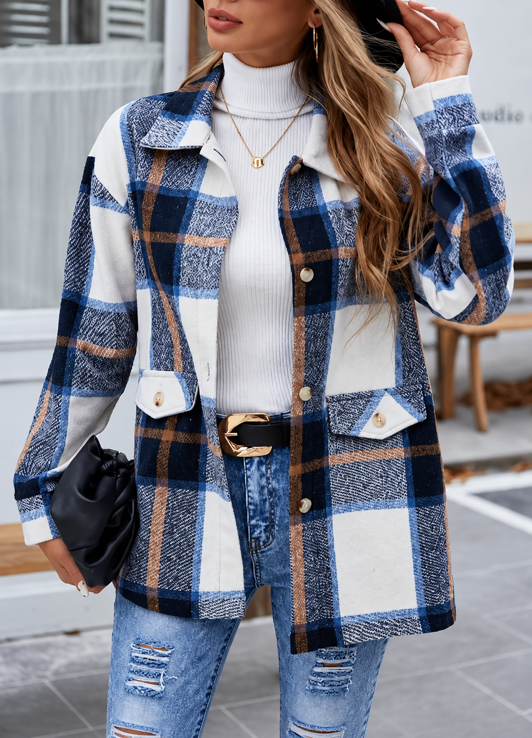 Plaid Button-Up Long Sleeve Shacket