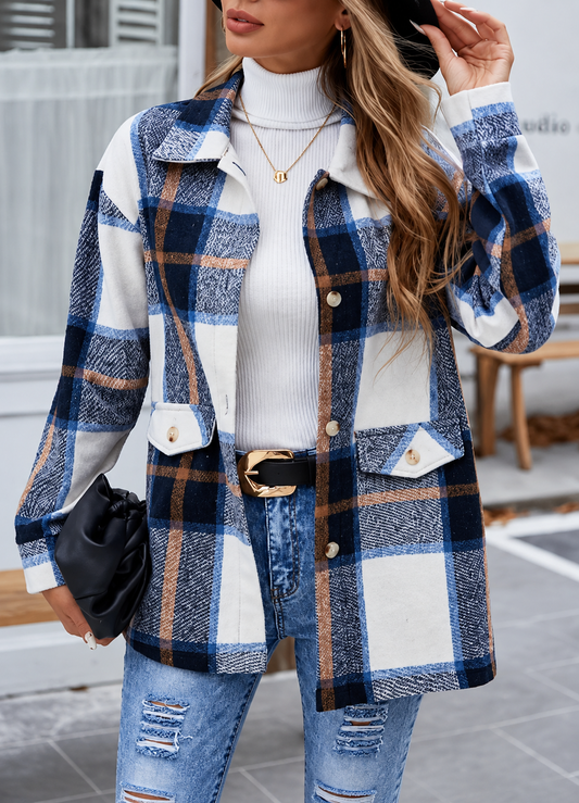 Plaid Button-Up Long Sleeve Shacket