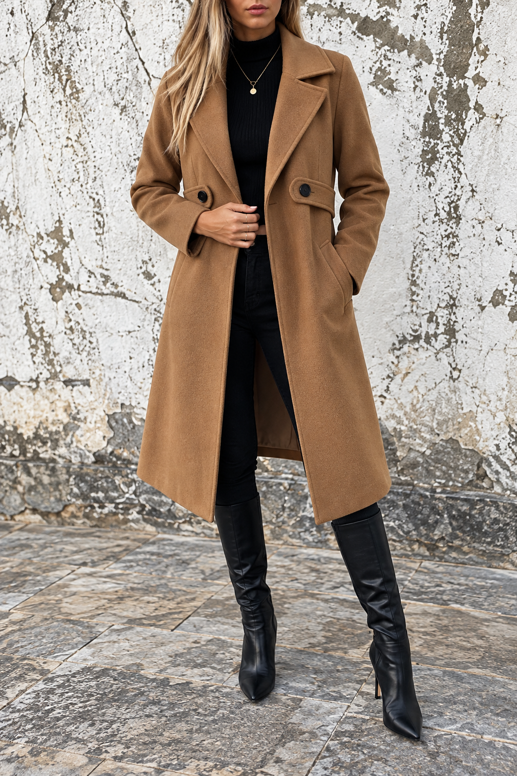 Full Size Lapel Collar Longline Overcoat (Plus Size inculuded)
