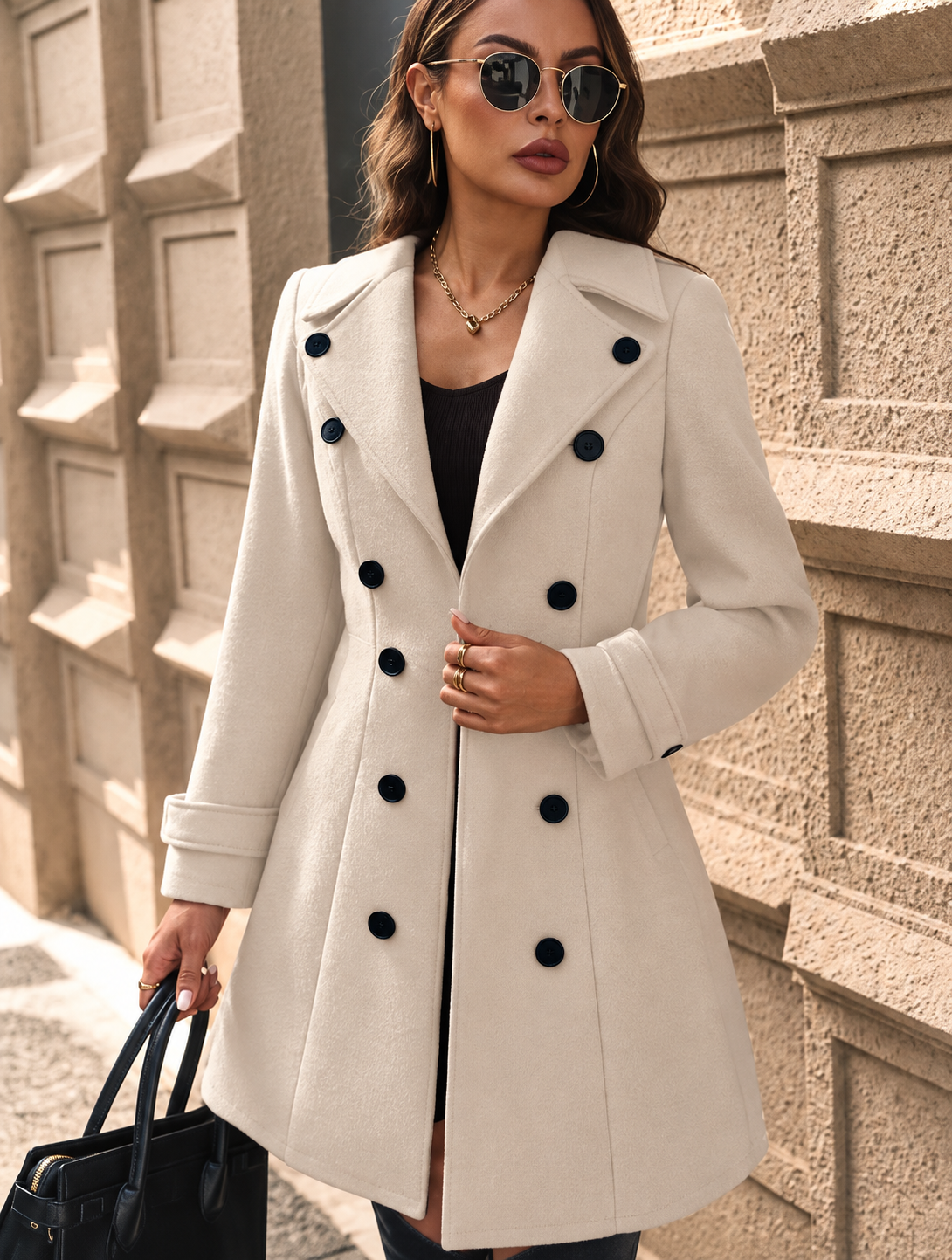 Double-Breasted Wool Blend Overcoat
