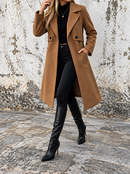 Full Size Lapel Collar Longline Overcoat (Plus Size inculuded)
