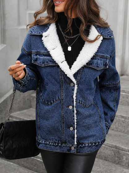 Sherpa-Lined Button Up Denim Jacket