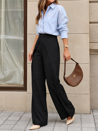 Wide-Leg Pants with Overlap Front Detail