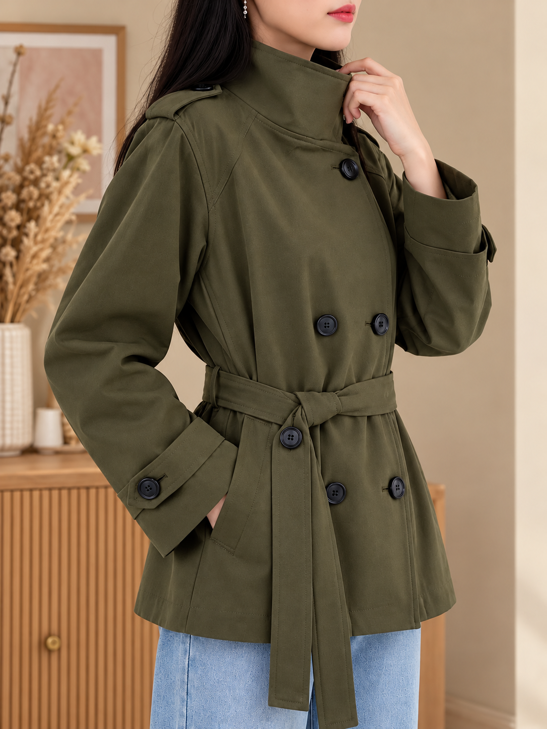 Full Size Double-Breasted Belted Trench Outerwear (Plus Size included)