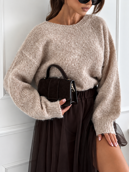 Leopard Bow Dropped Shoulder Sweater