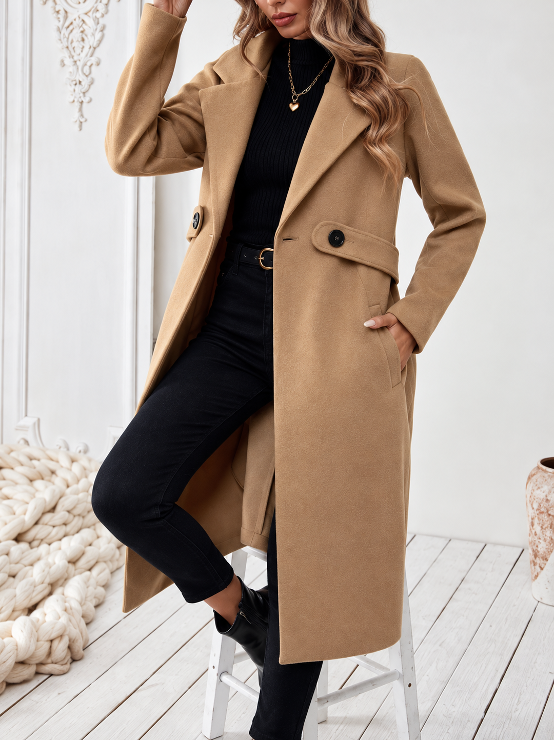 Lapel Collar Longline Coat