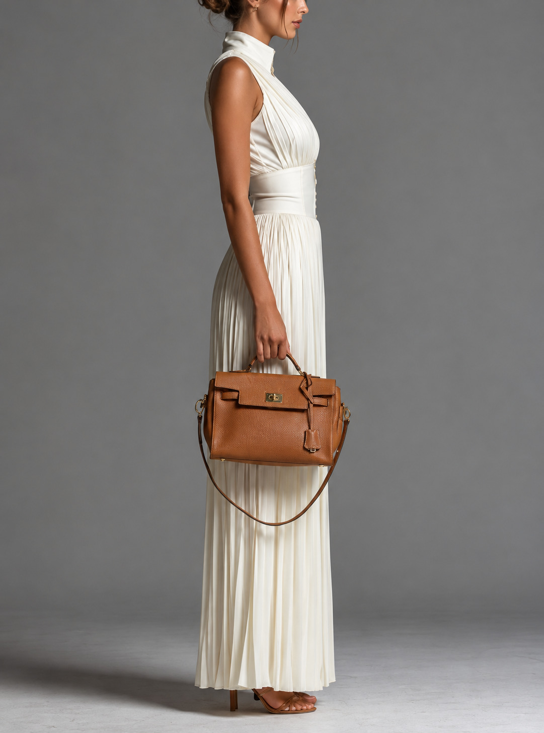 Sleeveless Pleated Jumpsuit with Front Zipper