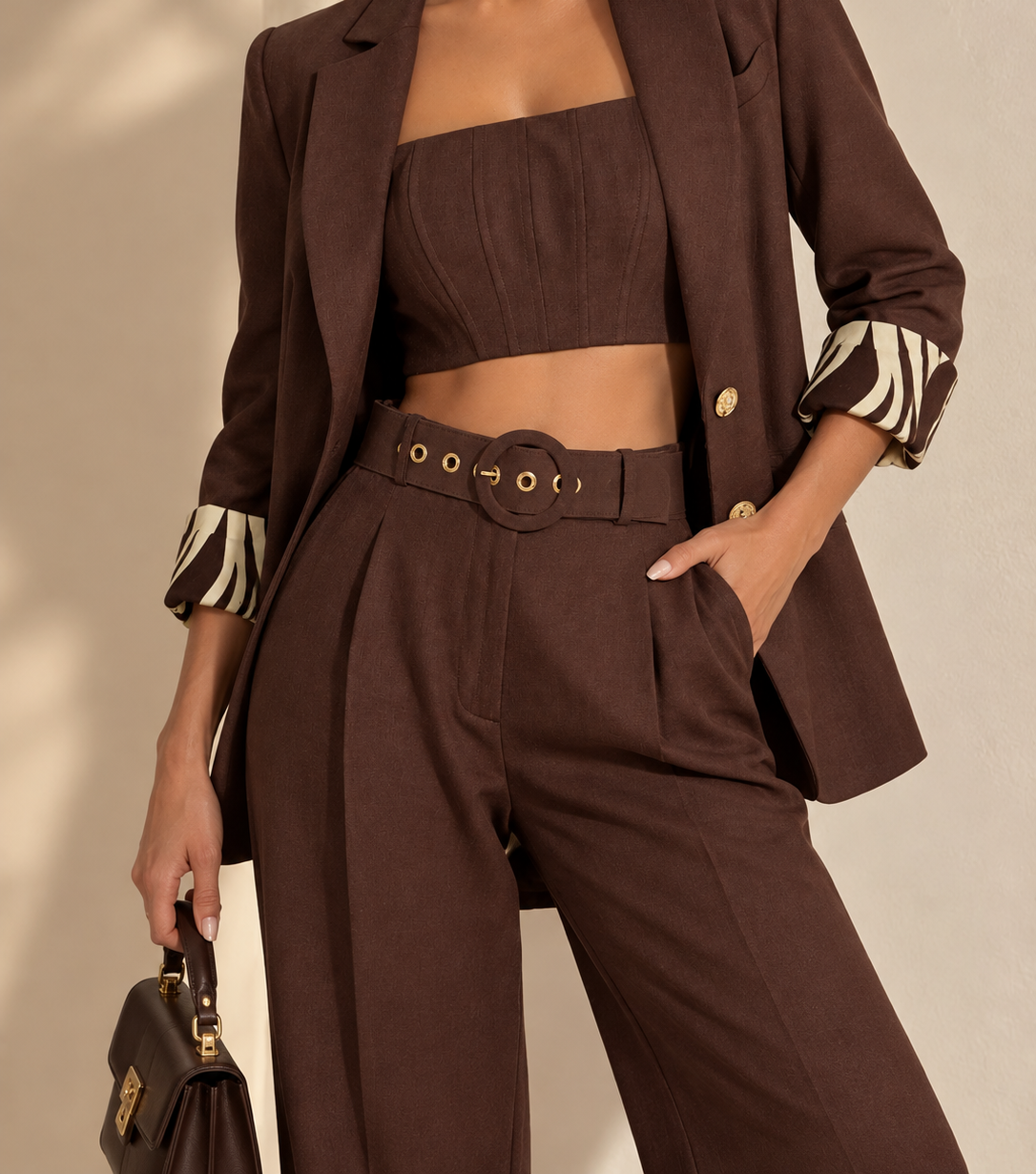 Lapel Collar Blazer and Wide Leg Pants Set