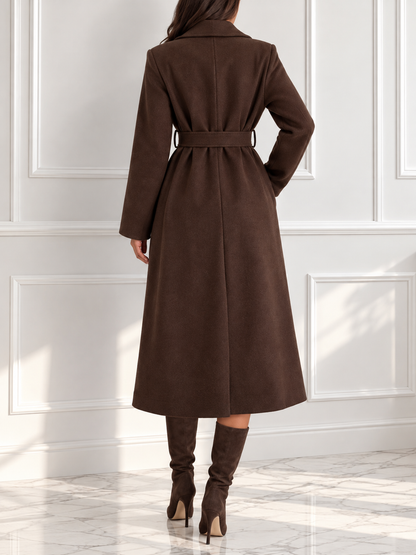 Lapel Collar Long Sleeve Belted Coat
