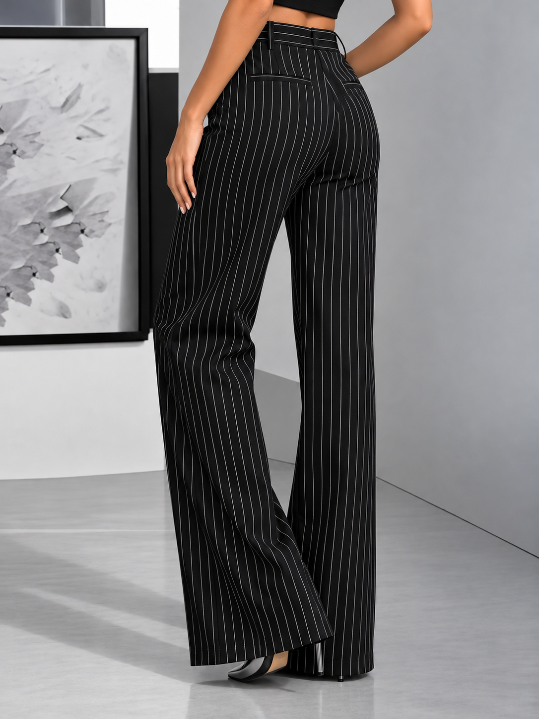 High-Waisted Striped Wide-Leg Pants