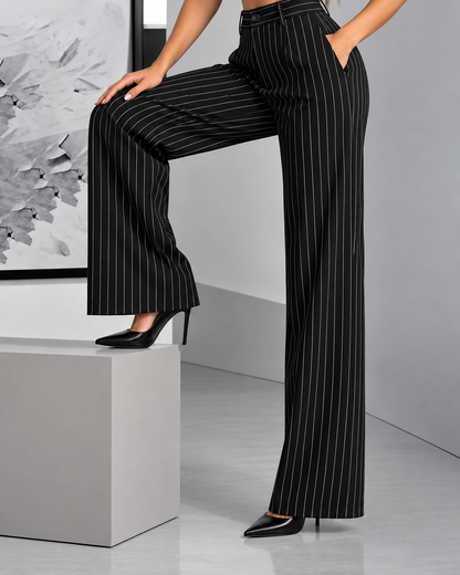High-Waisted Striped Wide-Leg Pants