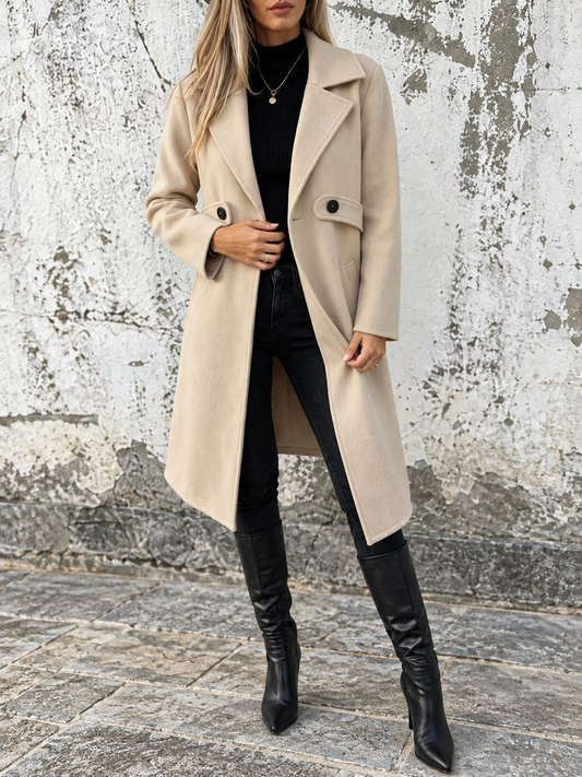 Full Size Lapel Collar Longline Overcoat (Plus Size inculuded)