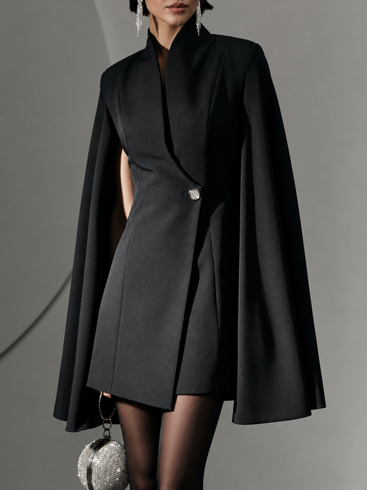 One Button Fitted Mini Blazer Dress with Cape Sleeves