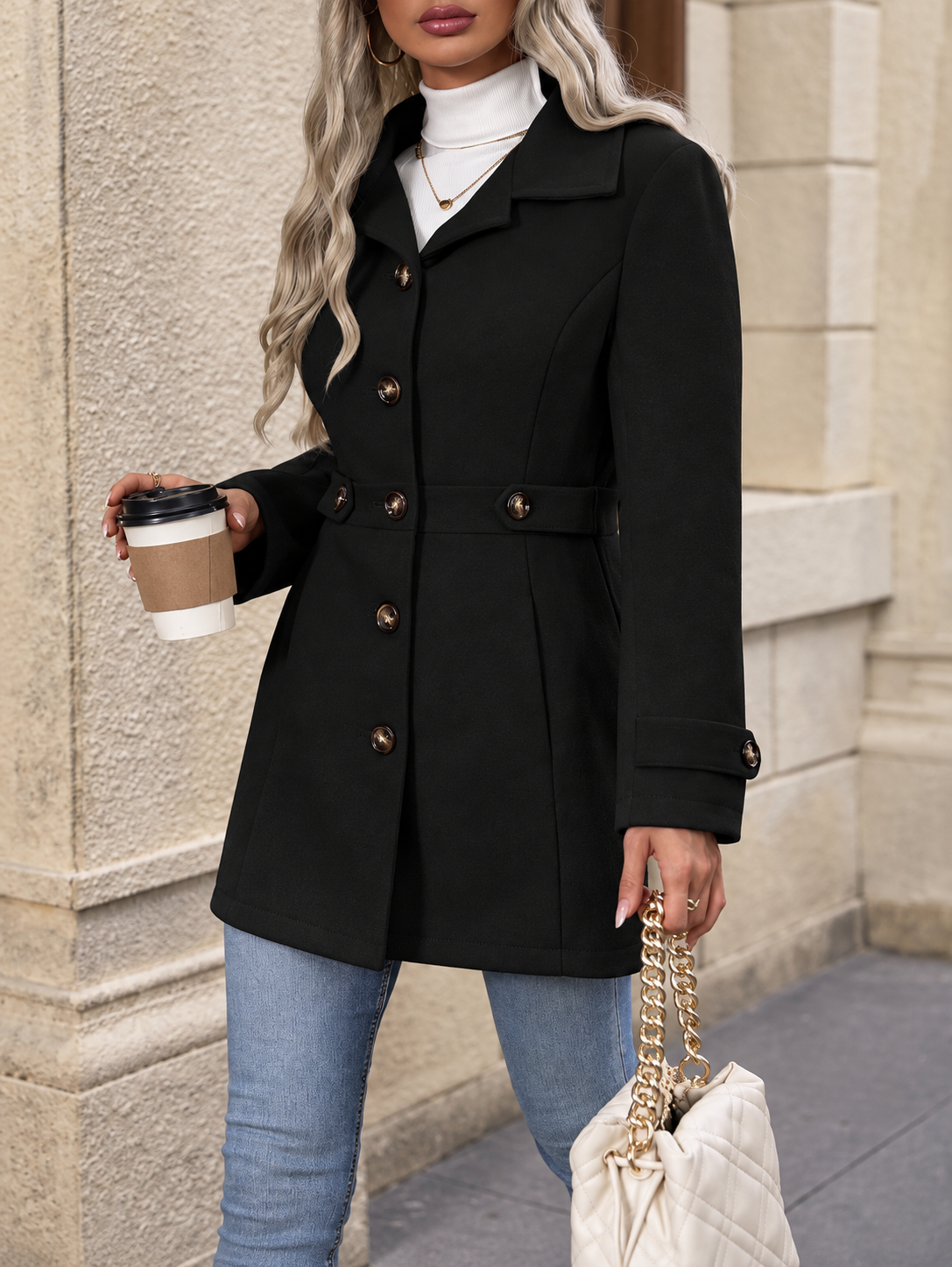 Collared Neck Button Up Coat