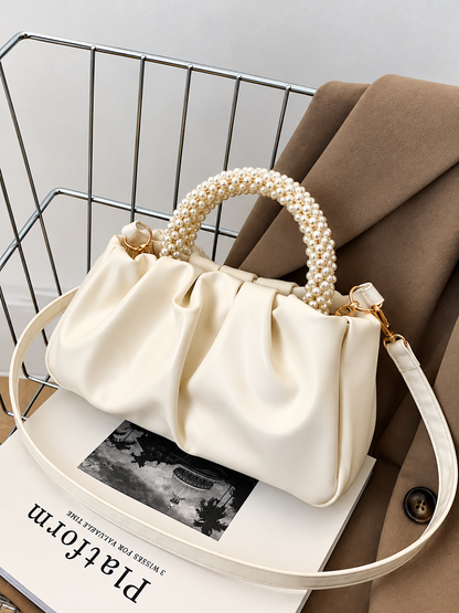 Pearl Handle Ruched Crossbody Bag