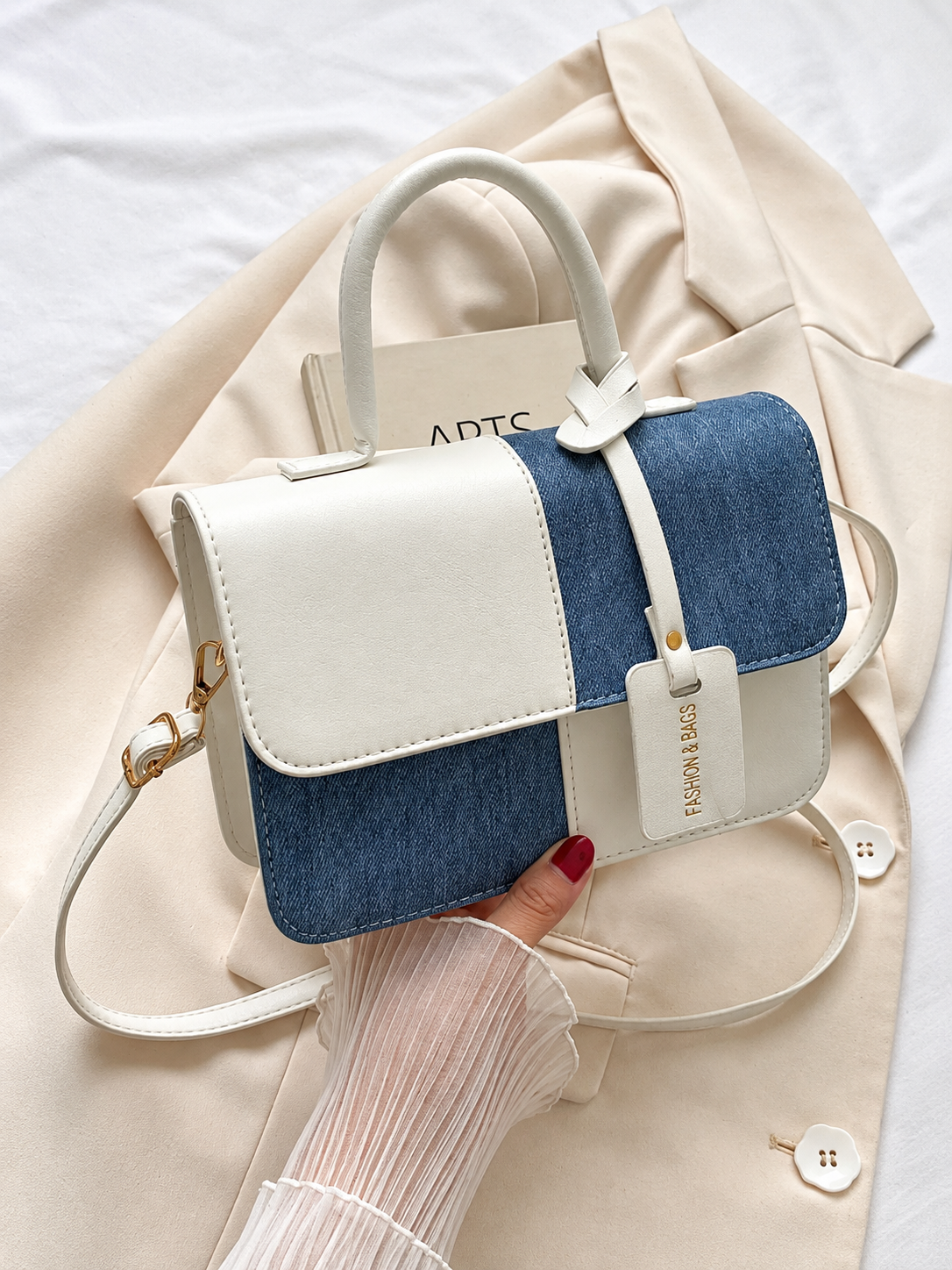 Two-Tone PU Leather Crossbody Bag