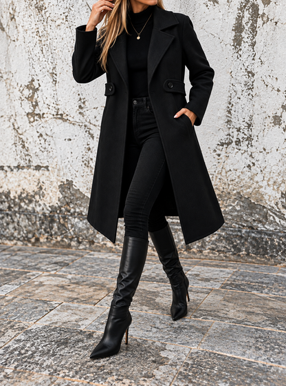 Full Size Lapel Collar Longline Overcoat (Plus Size inculuded)