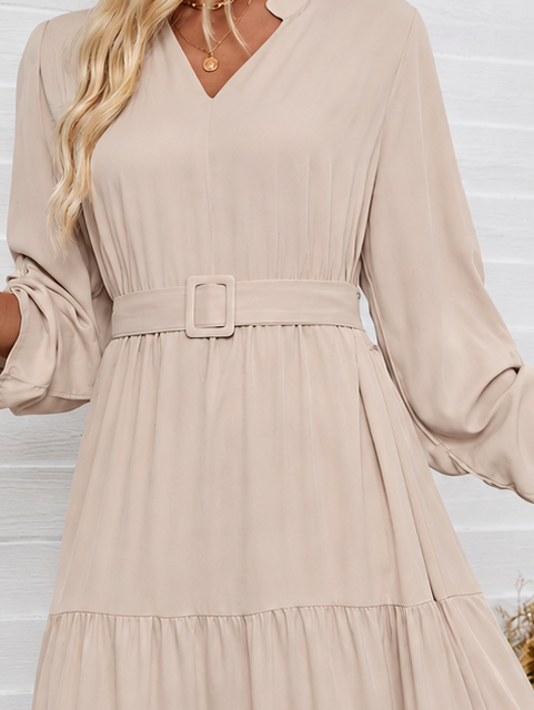 Tiered Notched Belted Midi Dress