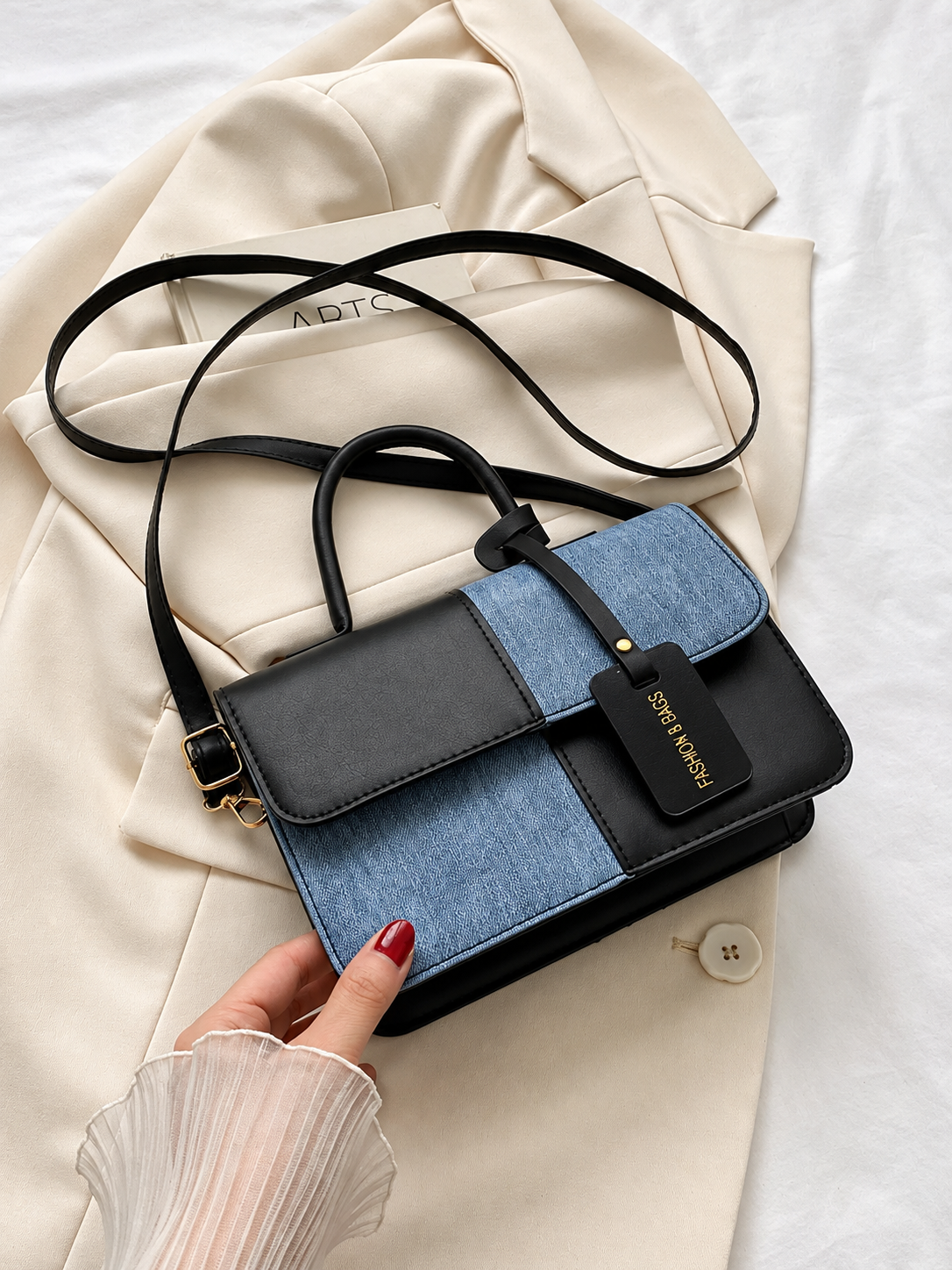 Two-Tone PU Leather Crossbody Bag