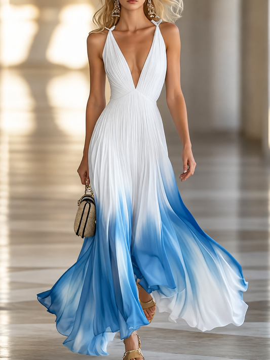 Gradient Deep V-Neck Maxi Dress