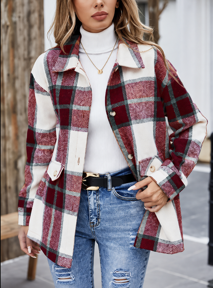 Plaid Button-Up Long Sleeve Shacket