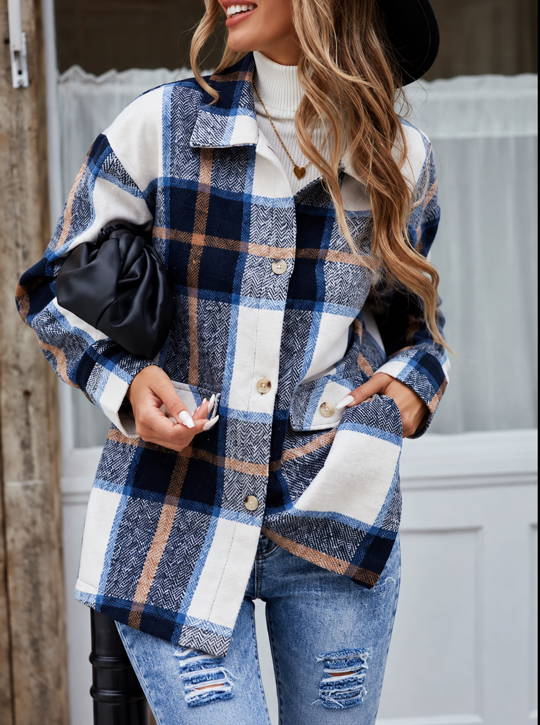 Plaid Button-Up Long Sleeve Shacket