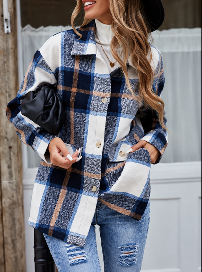 Plaid Button-Up Long Sleeve Shacket