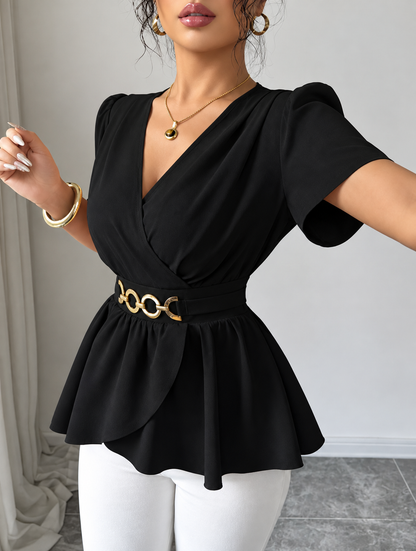 Surplice Short Sleeve Blouse