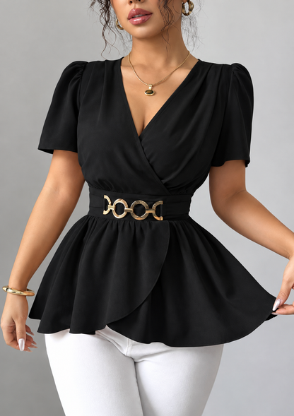Surplice Short Sleeve Blouse