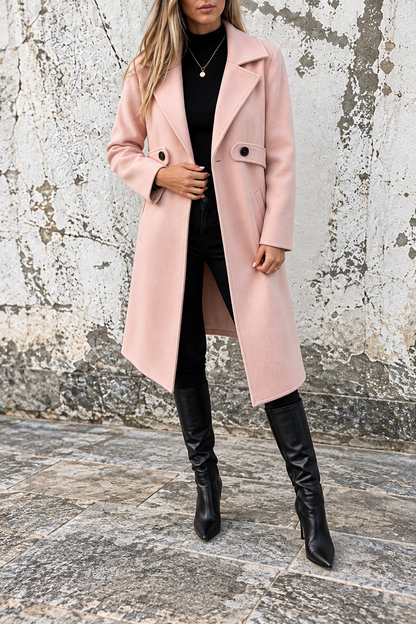 Full Size Lapel Collar Longline Overcoat (Plus Size inculuded)