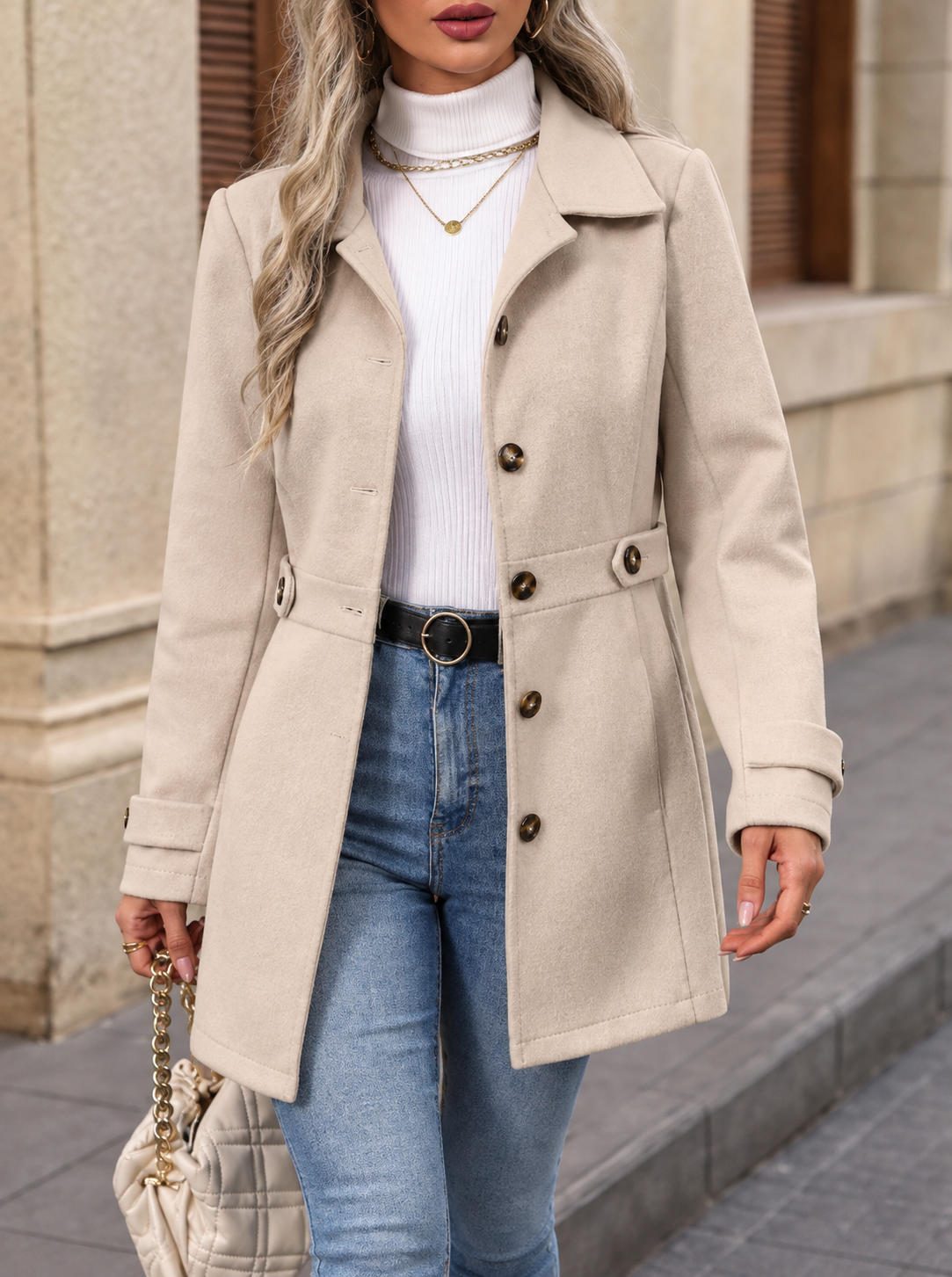 Collared Neck Button Up Coat