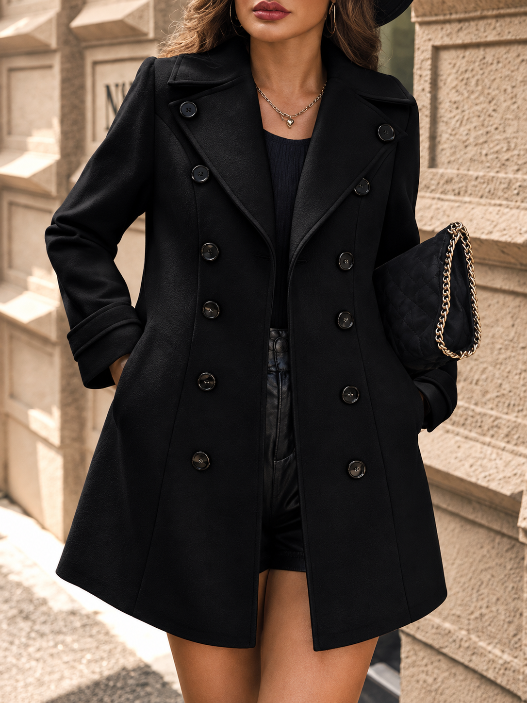 Double-Breasted Wool Blend Overcoat