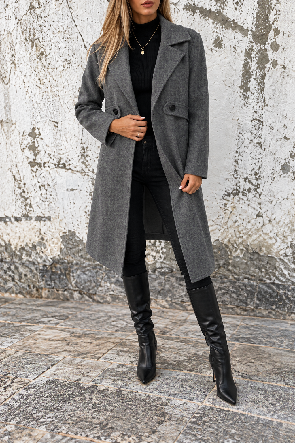 Full Size Lapel Collar Longline Overcoat (Plus Size inculuded)
