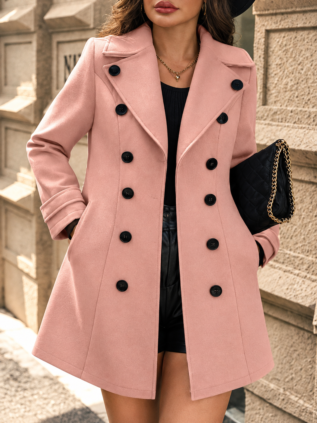Double-Breasted Wool Blend Overcoat