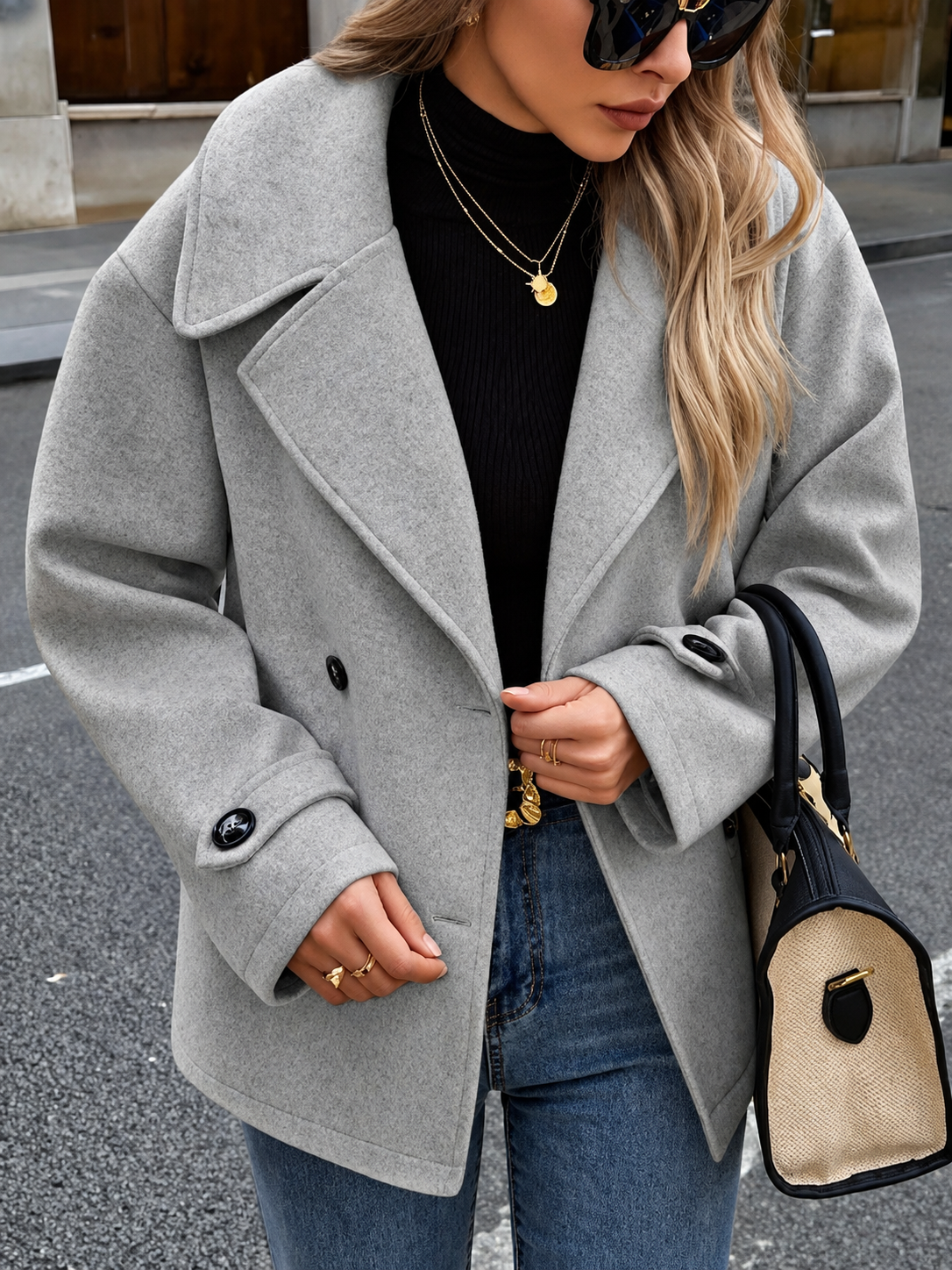 Double-Breasted Wool Blend Casual Jacket