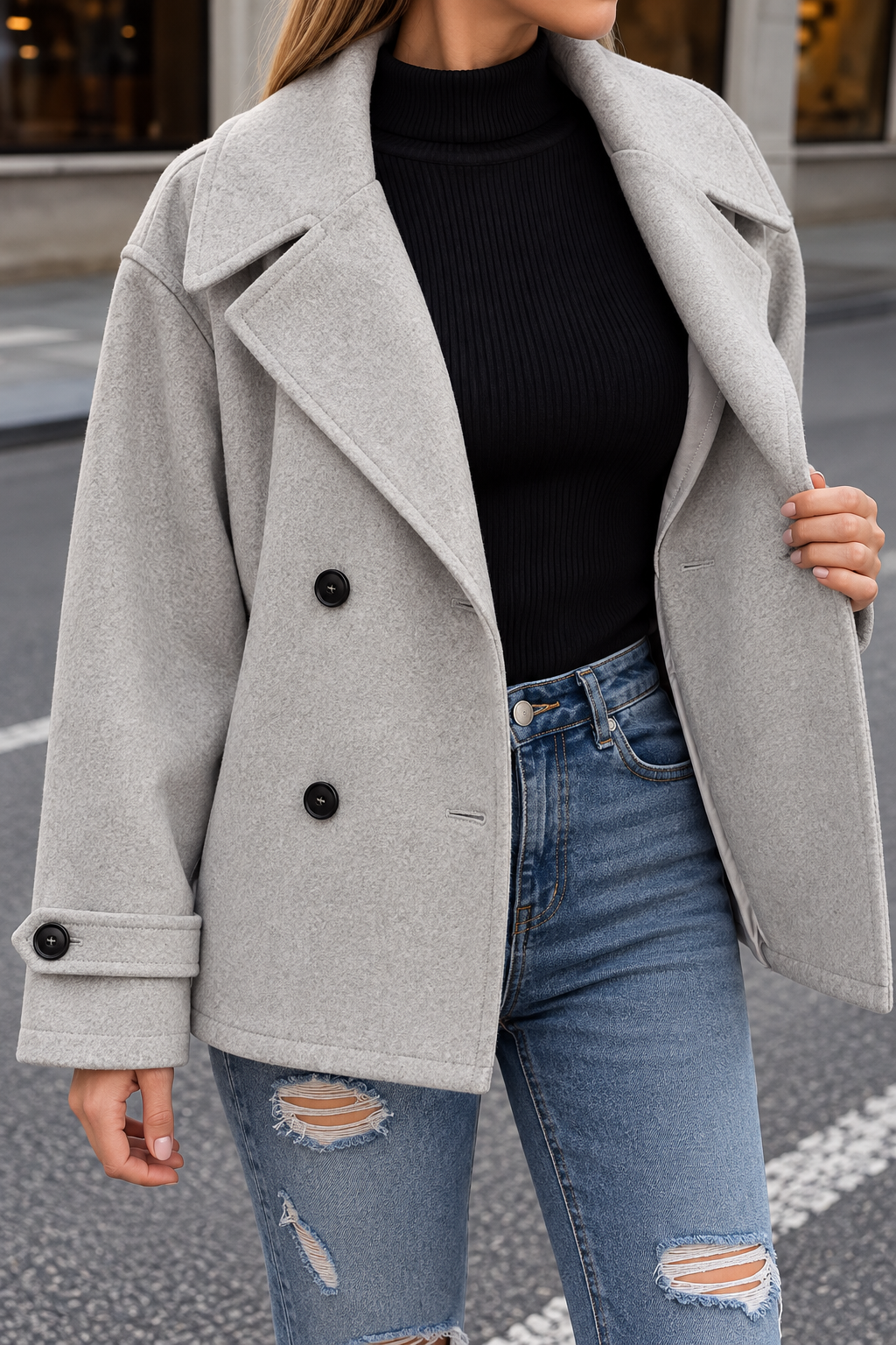 Double-Breasted Wool Blend Casual Jacket