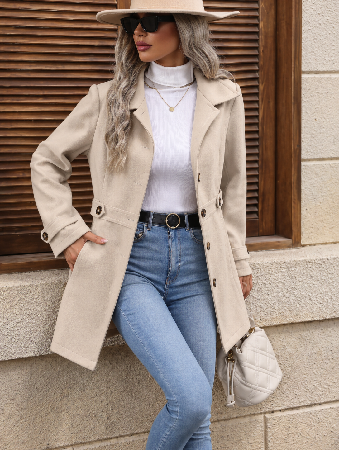 Collared Neck Button Up Coat