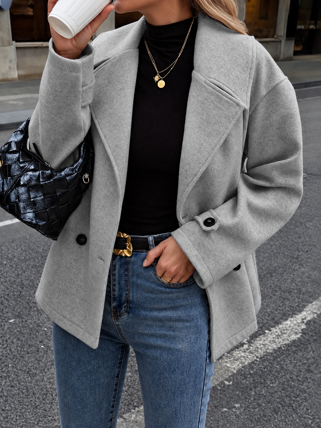 Double-Breasted Wool Blend Casual Jacket