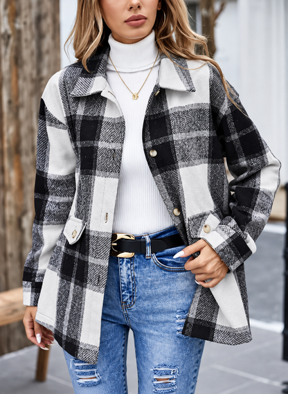 Plaid Button-Up Long Sleeve Shacket