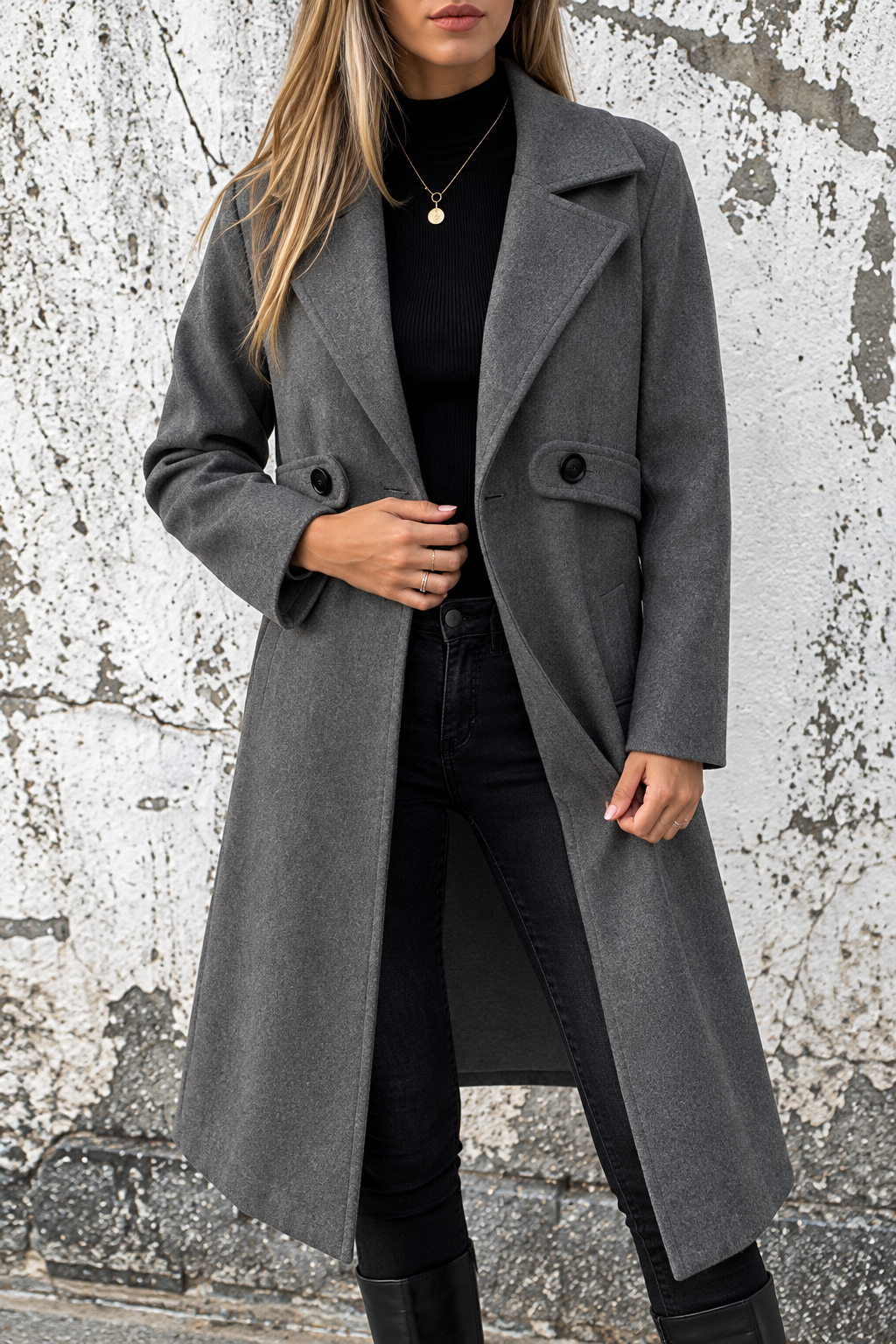 Full Size Lapel Collar Longline Overcoat (Plus Size inculuded)