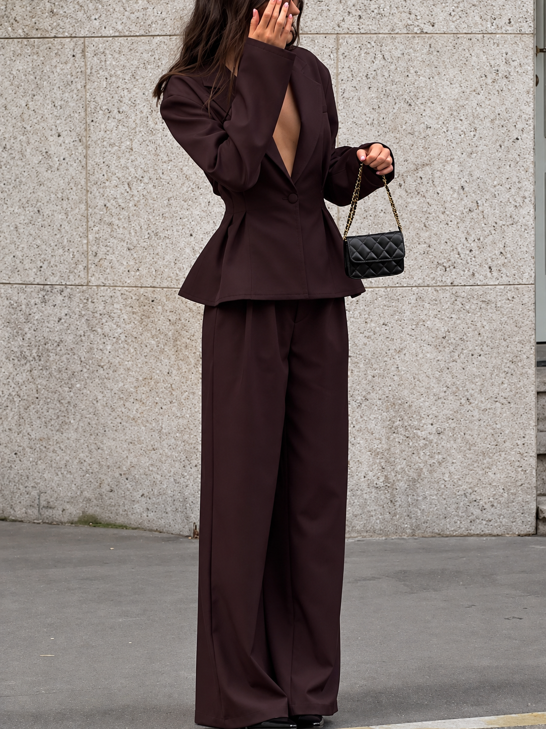 One-Button Blazer and Wide-Leg Pants Set