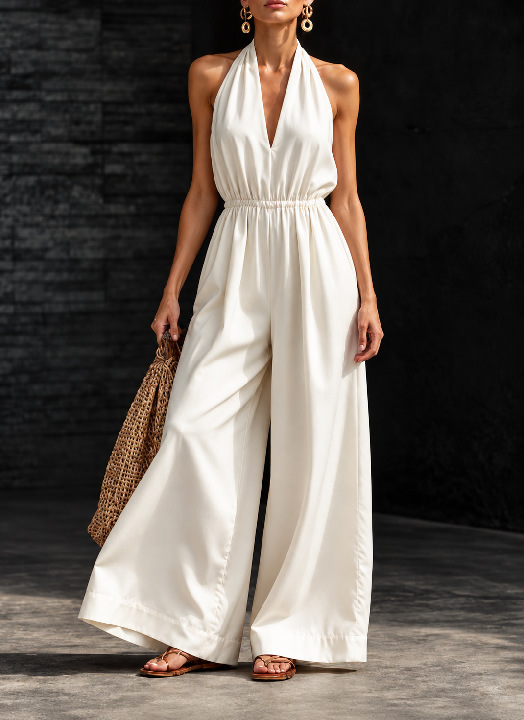 Full Size Halter Neck Wide-Leg Jumpsuit (Plus Size inculuded)