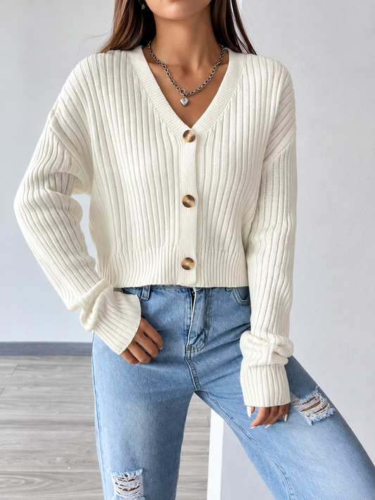 V-Neck Button-Up Cardigan