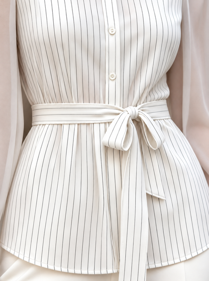 Striped Tie Waist Long Sleeve Shirt