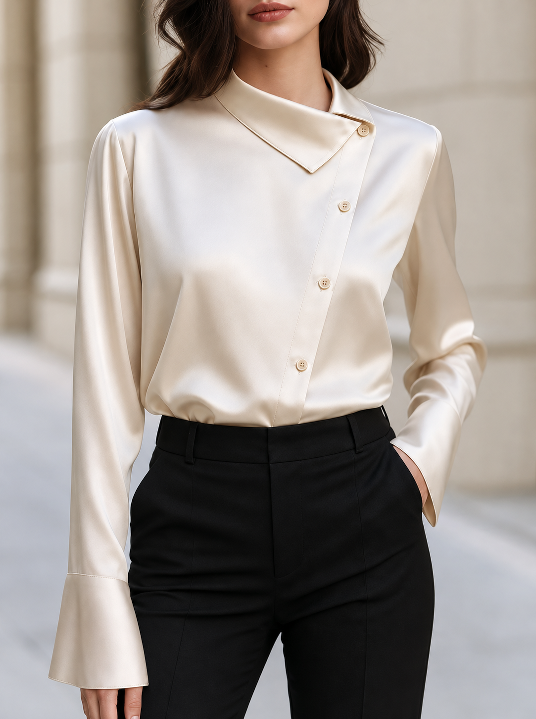Asymmetric Collar Satin Blouse
